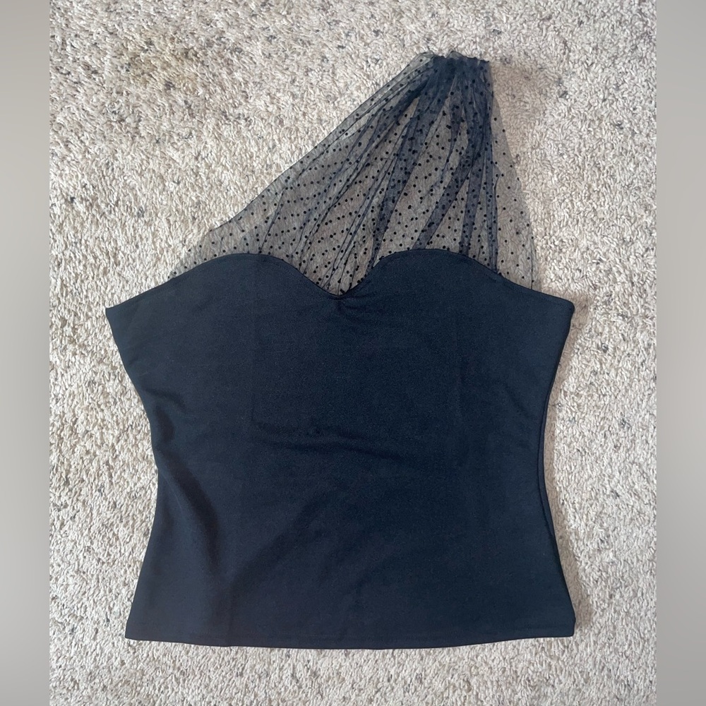 Polka dot mesh one shoulder blouse large - Picture 3 of 3